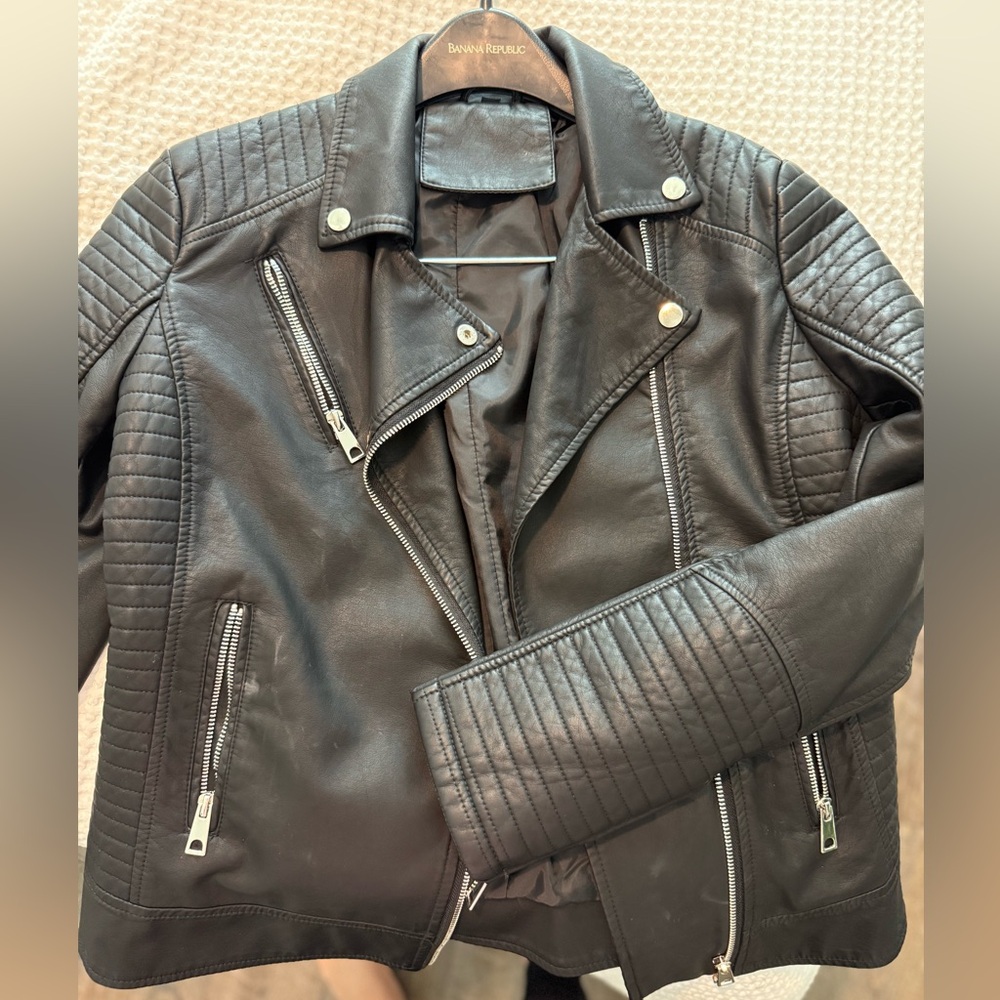 Black Faux Leather Biker Jacket - Picture 6 of 7